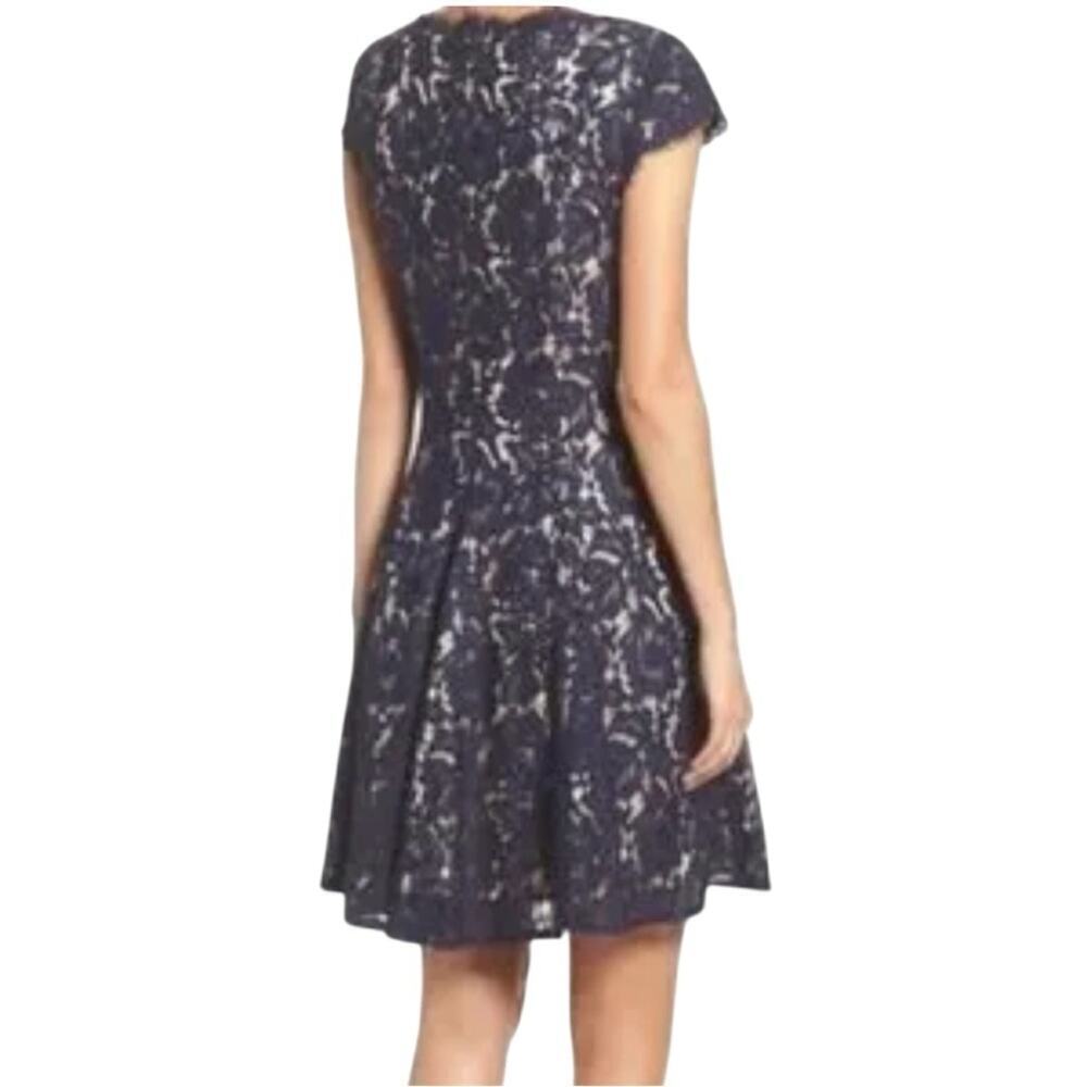 Eliza J. cap Sleeve Fit & Flare Lace Dress, Navy, Parties, Cocktails, Wedding 12 - Picture 2 of 11
